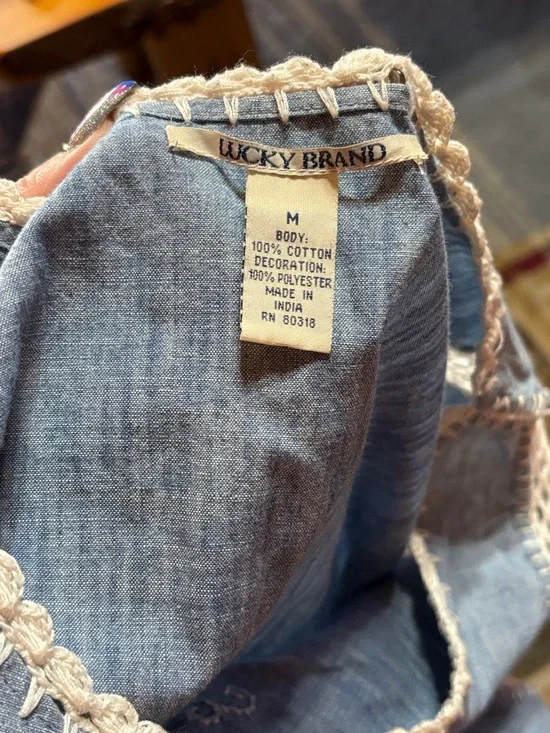 Lucky Brand Light Blue Embroidered Crochet-Trim Tunic - Picture 7 of 10